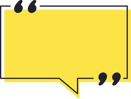 Yellow speech bubble with black quotation marks framing an empty space, ideal for inserting quotes or text, representing communication and sharing ideas vector