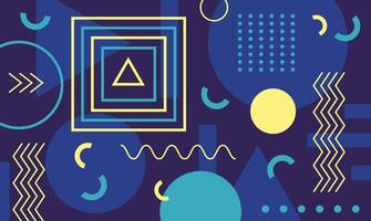 Vibrant geometric shapes and lines create a dynamic and modern abstract composition, ideal for backgrounds, posters, or digital designs with a retro 80s or 90s aesthetic vector