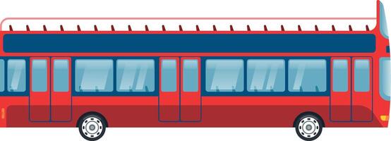 Large, red, double decker bus, designed for sightseeing tours, featuring an open top deck, large windows, and multiple doors for easy access, perfect for urban exploration and travel experiences vector