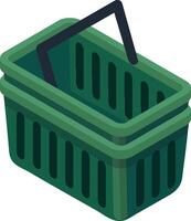 Two empty green shopping baskets, neatly stacked and ready for use, symbolize consumerism and retail, reflecting the anticipation of a grocery shopping trip vector