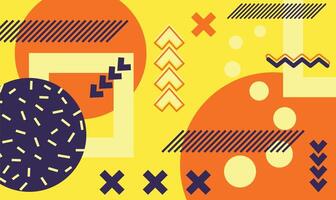 Modern, vibrant geometric abstract background featuring dynamic circles, squares, and crosses in orange, yellow, and purple, creating a visually appealing composition vector