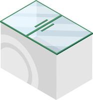 Washing machine featuring a vibrant green frame and sleek glass top cover, showcasing a spinning drum in an isometric projection, isolated against a clean white background vector