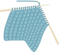 Knitting needles are creating a cozy light blue scarf adorned with a heart pattern, illustrating the intricate process of making a warm and stylish winter accessory vector