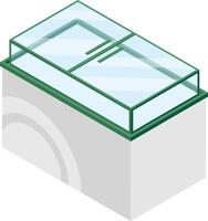 Refrigerated display case with sliding glass doors ensuring optimal temperature for fresh produce, enhancing shopping experience in a modern supermarket environment vector