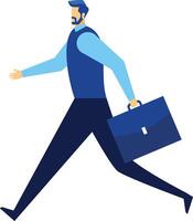 Businessman with beard and briefcase running to work or important meeting, side view of office worker hurrying, fast and dynamic business concept vector