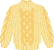 Warm and cozy yellow knitted sweater featuring a prominent cable knit design on the front and sleeves, along with a comfortable turtleneck, perfect for cold weather vector