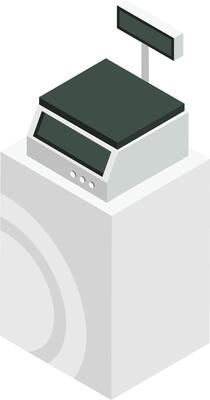 Electronic price computing scale with a customer display standing on a pedestal is showing weight and price, simplifying transactions in retail environments