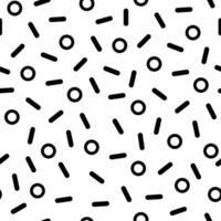 Seamless geometric pattern showcasing scattered circles and short lines, creating a dynamic, retro aesthetic ideal for backgrounds and various design applications vector