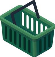 Empty green plastic shopping basket with black handle represents online shopping, retail, consumerism, and purchasing power in a simple yet effective visual metaphor vector