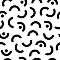 Seamless pattern featuring black geometric shapes on a white background, creating a dynamic and visually engaging design with semicircles and circles vector