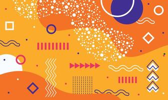 Vibrant orange and purple geometric abstract background showcasing a variety of shapes, lines, dots, and patterns, creating a dynamic and eye catching visual experience vector