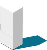 Modern white refrigerator casting a distinct shadow on a blue floor, presented in an isometric view, symbolizing kitchen appliances and modern home interiors vector