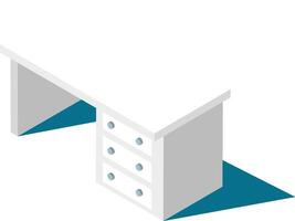 White desk with drawers casting a shadow on a blue floor, presented in an isometric view, ideal for illustrating modern office furniture and organized workspaces vector