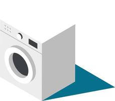 Modern washing machine casting a teal shadow on the floor, depicted in an isometric view, presenting a clean and contemporary laundry concept vector