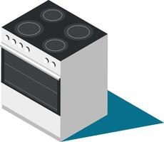 Isometric view of a modern kitchen stove featuring four burners on top and an oven below, showcasing its cooking capabilities in a contemporary kitchen setting vector