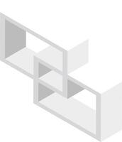 Modern interlocking white shelves creating a stylish storage solution are presented in an isometric view, showcasing their unique design and functionality vector