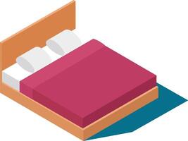 Comfortable double bed featuring pink sheets, two pillows, and a wooden frame, presented in isometric view, perfect for relaxation and interior design projects vector