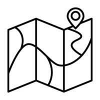map with a pin symbol on it. symbol pertaining to navigation, travel, locations, and travel destinations. style of line icons vector