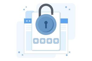 Website password security access notification concept on laptop computer, web internet notification verification code on device screen for authentication, flat illustration on background. vector