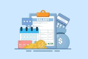 Payroll Concept, payroll administration, accountant calculating salary, Expenses, salary calculation for employee or worker. web landing page template, banner, flyer. Flat illustration on background. vector