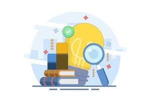 research concept. seeking ideas, solutions, inspiration, innovation and thinking. creativity. company development, brainstorming and collective work. creative personality and finding solutions. vector