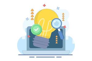 research concept. seeking ideas, solutions, inspiration, innovation and thinking. creativity. developing brainstorming and collective work. creative and finding solutions. flat illustration. vector