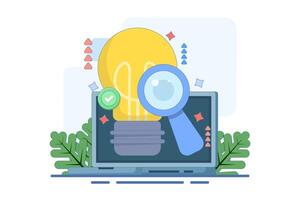 research concept. searching for ideas, solutions, inspiration, innovation and thinking. creativity. brainstorming and collective work. creative ways to find solutions. company development. vector