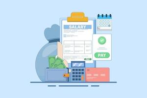 Payroll Concept, payroll administration, accountant calculating salary, Expenses, salary calculation for employee or worker. web landing page template, banner, flyer. Flat illustration. vector