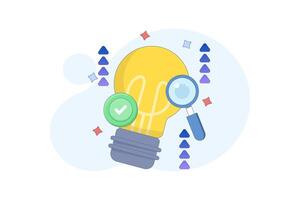 research concept. seeking ideas, solutions, inspiration, innovation and thinking. creativity. brainstorming and collective work. creative personality and finding solutions. company development. vector