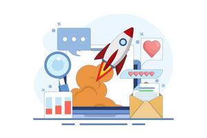 Startup business concept, new business launch, Startup business email, Social media, SEO analysis. Easy startup strategies, creative projects to start a business. vector