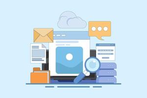 Cloud computing network concept, Cloud applications, applications connected to cloud technology, Data storage and processing. Backup. Services and hosting. Copying files. illustration. vector