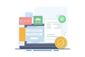 Secure digital transaction concept, online payment, online banking security, secure mobile payment with payment card. Digital banking experience, flat illustration on background. vector