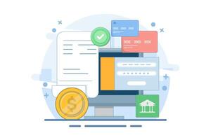 Secure digital transaction concept, secure mobile payment with payment card, online payment, online digital wallet security. Digital banking experience, flat illustration on background. vector