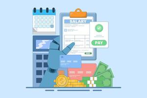 Payroll Concept, payroll administration, accountant calculating salary, Expenses, salary calculation for web landing page template, banner, flyer. Flat illustration. vector
