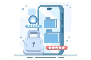 file security and safety concept. folder lock application or software. giving a password to a document. user with a big padlock. illustration in flat style design. vector