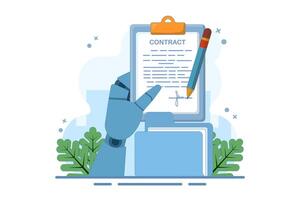 Business Transaction Concept, Contract Document and Signature, Cooperation Agreement, Trust between Businessman, Business Leader or Client Using Pen to Sign Document. flat illustration. vector