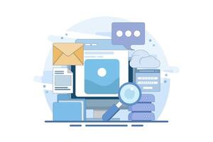 Cloud computing network concept, Cloud applications, applications connected to cloud technology, Data storage and processing. Backup. Services and hosting. Copying files. vector