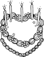 Groovy Birthday Heart Cake with Candles Doodle Coloring Image png