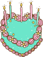 Groovy Birthday Heart Cake with Candles Doodle Hand Drawn png