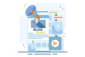 Blogger Concept, Blog content, Blogging, posting for web pages, banners, presentations, social media, documents, cards, posters. Commercial blog posts, Internet, Making You Satisfied with web visitors vector