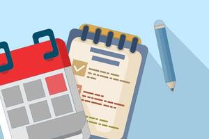Concept of business meeting plan, appointment, schedule setting, travel plan or project milestones and reminders, month to year calendar closing, travel planning. flat illustration. vector