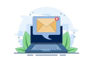 Concept of new email message notification on screen, Flat illustration of email marketing, Online business strategy, Advertising via email, Flat illustration on background. vector
