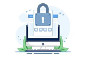 Website password security access notification concept on laptop computer, web internet notification verification code on device screen for authentication, flat illustration. vector