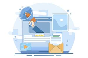 Blogger Concept, Blog content, Blogging, posting for web pages, presentations, social media, posters. Commercial blog posts, Internet, Keeping you satisfied with web visitors. Flat illustration. vector