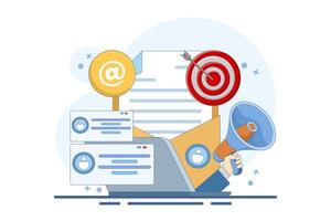 Concept of approaching target audience using email marketing, Email newsletter, messaging, Online business strategy, Advertising, email marketing, banners. Flat illustration on background. vector