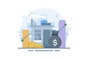 The concept of investing in a house or real estate. investing money for a certain period of time. Saving for a house, real estate and stacks of coins with increasing graphs. property financing. vector