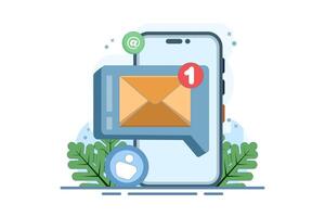 Concept of new email message notification on screen, email marketing materials. email marketing, Online business strategy, Advertising, Email newsletter, sending messages, Flat illustration. vector
