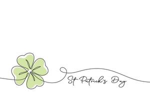 Continuous one line drawing of clover leaf. St. Patrick's Day greeting card with clover. Holiday Illustration vector