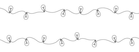 Continuous one line drawing of christmas garland with lights. Holiday garland in simple line style. Holiday illustration, greeting card vector