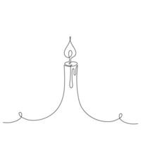 Continuous one line drawing of burning candle. Line art. Holiday symbol, illustration vector